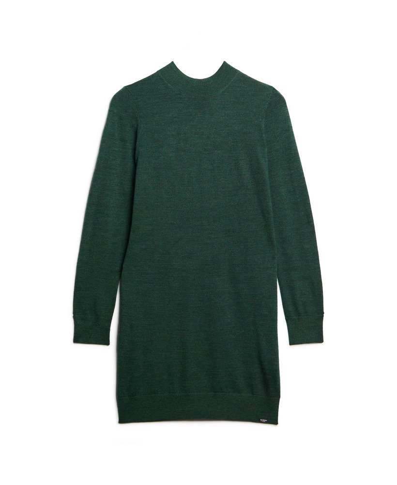 merino gebreide jurk met lange mouwen in een urban chique gemêleerde kleur.