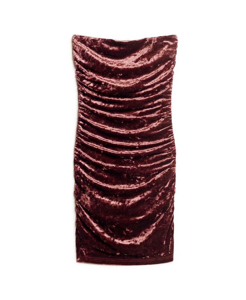 fluwelen bandeau minijurk in bordeauxrood.
