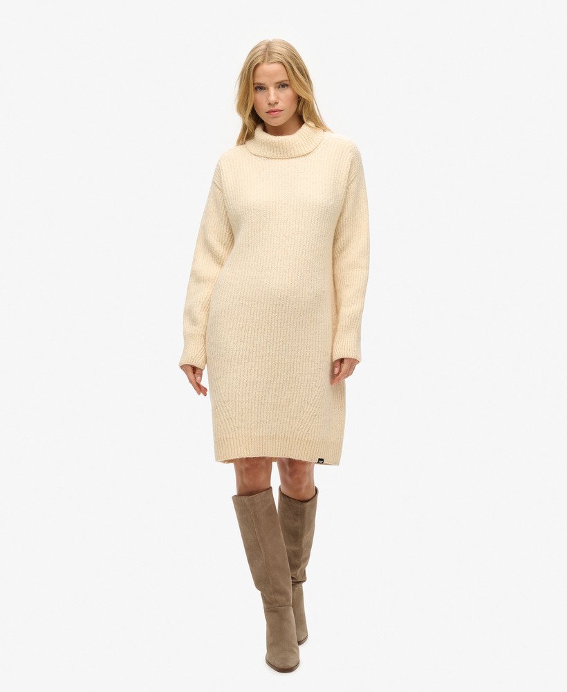 gebreide coltrui-jurk in braziliaans zandbeige