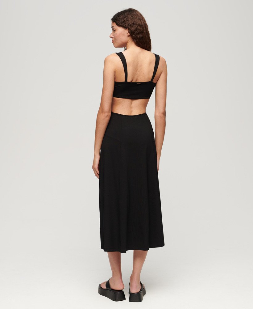 jersey midi-jurk met uitsnijdingen in zwart