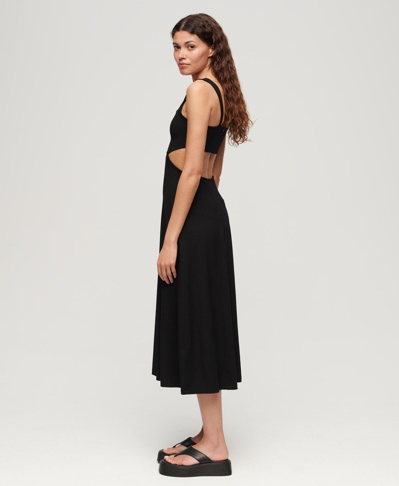 jersey midi-jurk met uitsnijdingen in zwart