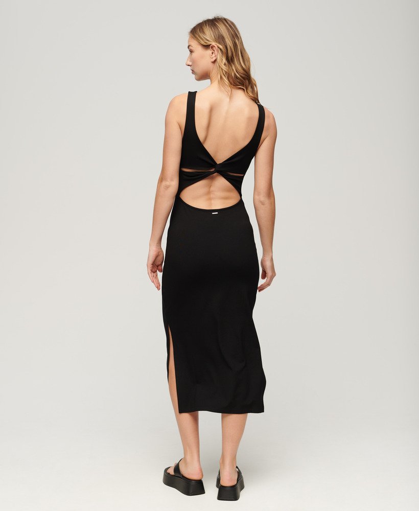 jersey midi-jurk met gedraaide rug in zwart