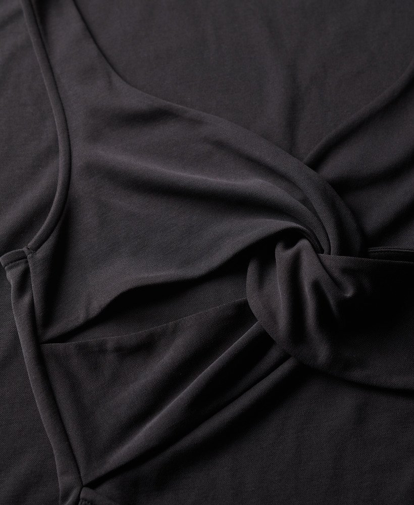 jersey midi-jurk met gedraaide rug in zwart
