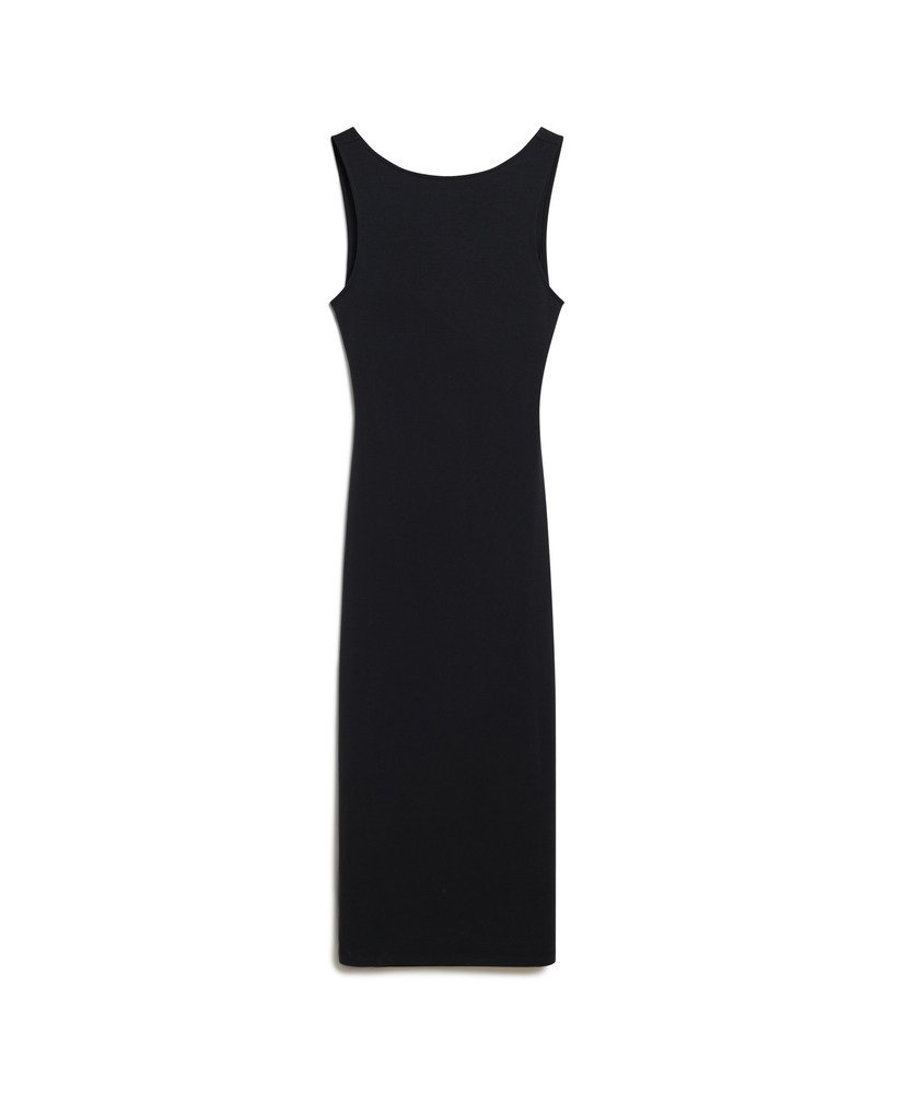 jersey midi-jurk met gedraaide rug in zwart