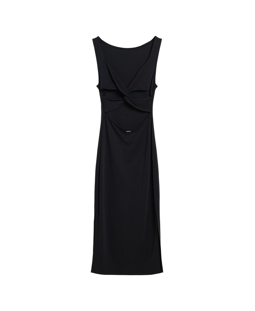 jersey midi-jurk met gedraaide rug in zwart