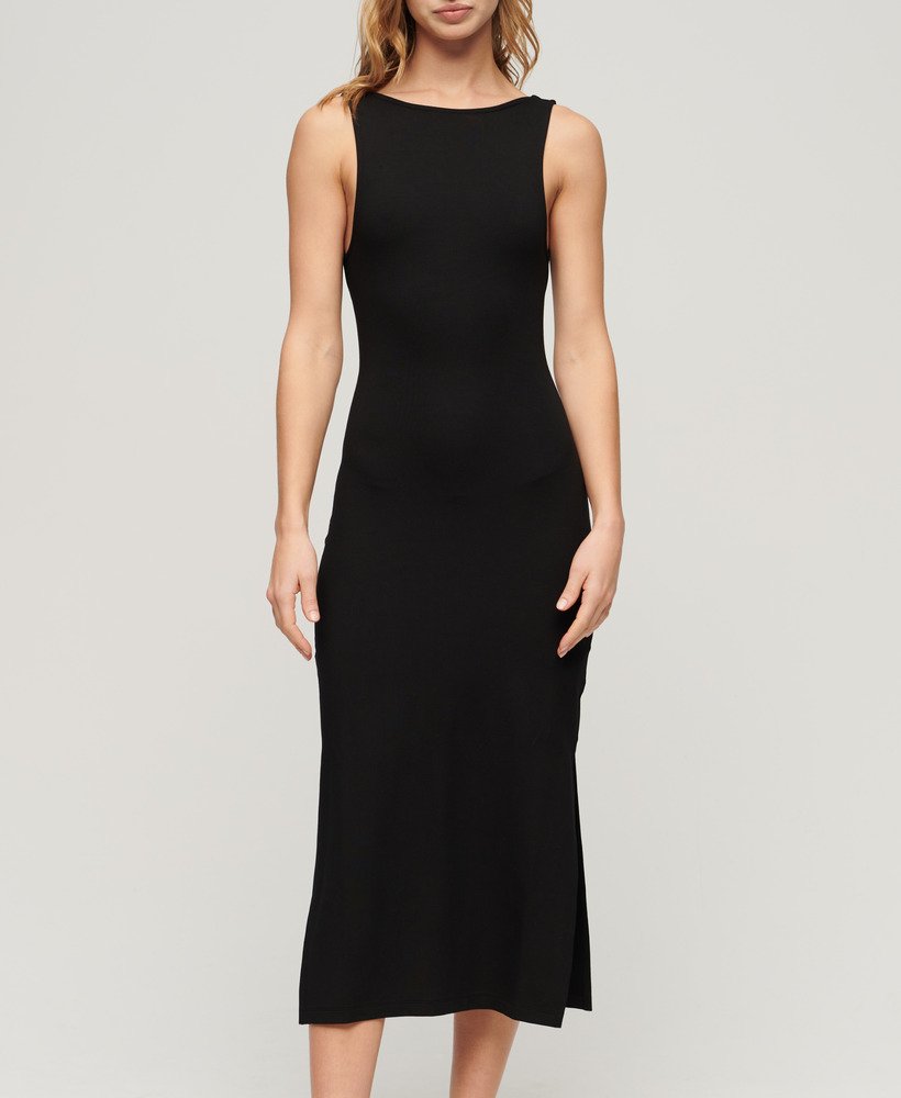 jersey midi-jurk met gedraaide rug in zwart