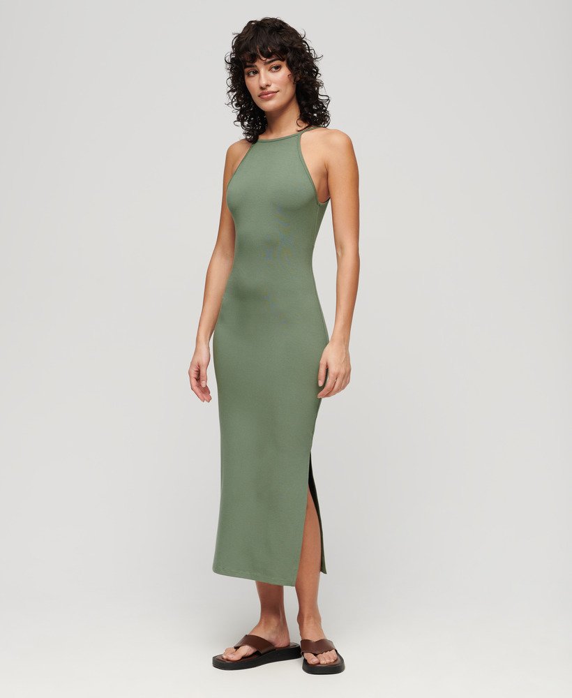 jersey midi-jurk met kanten achterkant in laurel khaki
