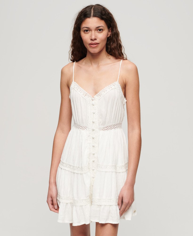 alana kanten cami-jurk in gebroken wit
