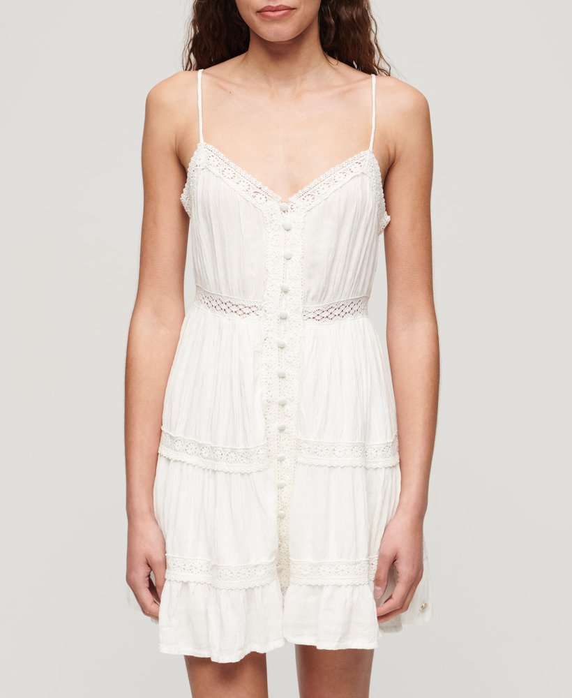 alana kanten cami-jurk in gebroken wit