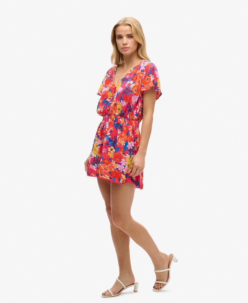 playsuit met korte mouwen voor op het strand in roze anemone
