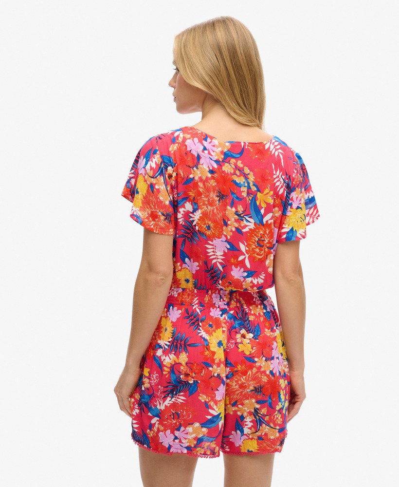 playsuit met korte mouwen voor op het strand in roze anemone