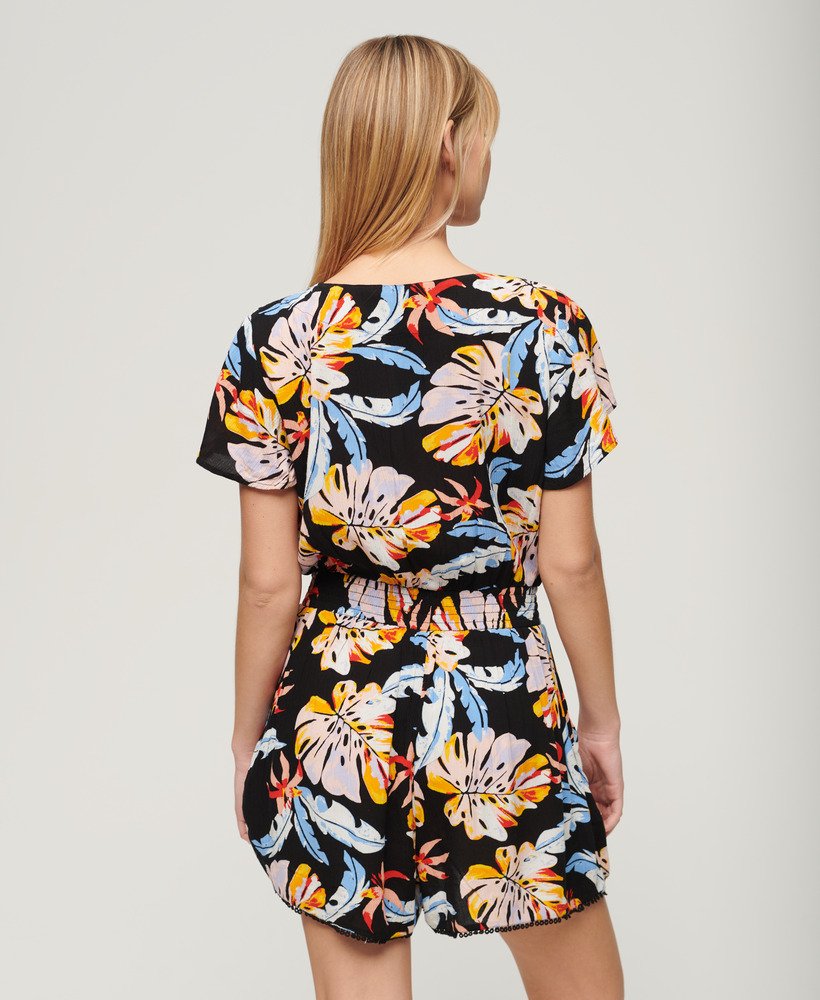 playsuit met korte mouwen in aquarel tropisch oranje.