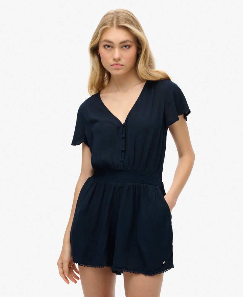 playsuit met korte mouwen voor op het strand in eclipse navy