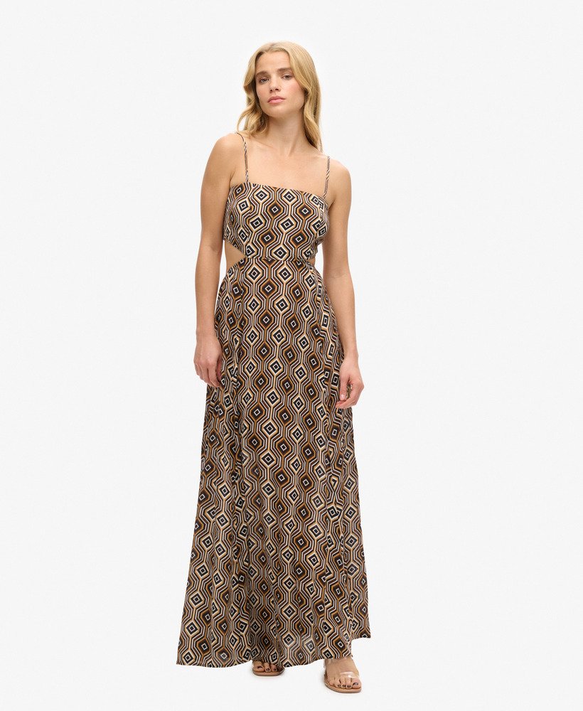 maxi-jurk met transparante achterkant in harriot brown-print.