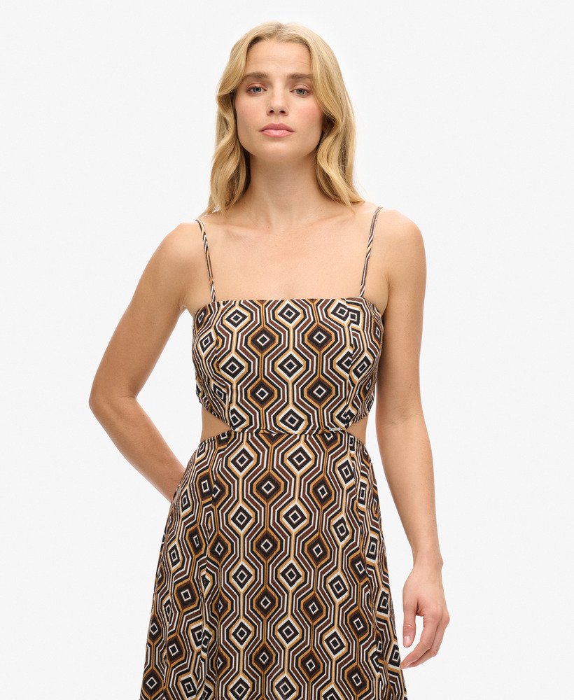 maxi-jurk met transparante achterkant in harriot brown-print.
