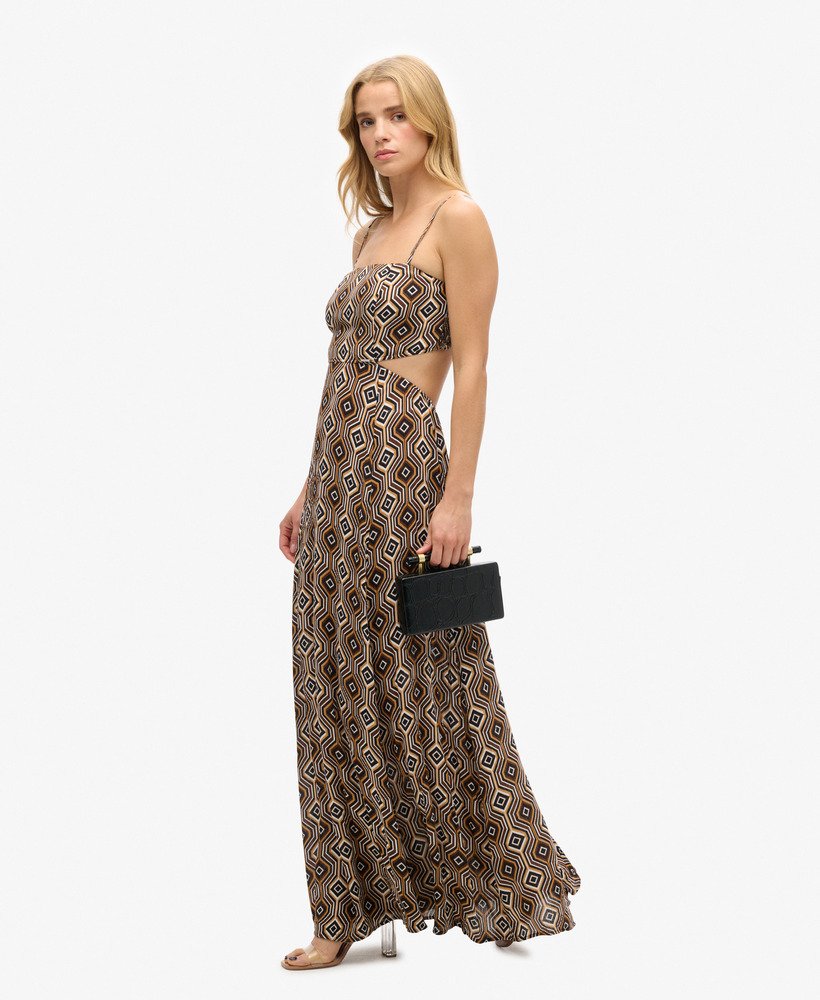 maxi-jurk met transparante achterkant in harriot brown-print.
