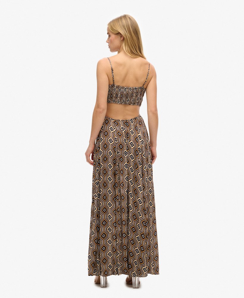 maxi-jurk met transparante achterkant in harriot brown-print.