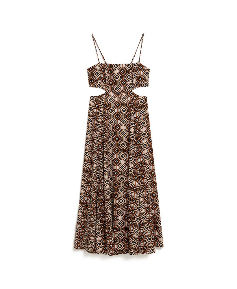 maxi-jurk met transparante achterkant in harriot brown-print.