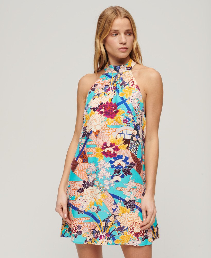 mouwloze mini-jurk met print in aqua ni hanadukushi