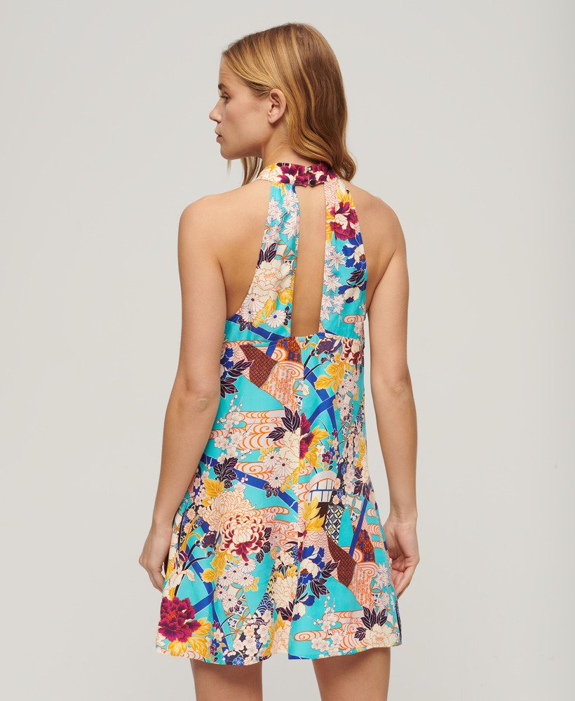 mouwloze mini-jurk met print in aqua ni hanadukushi