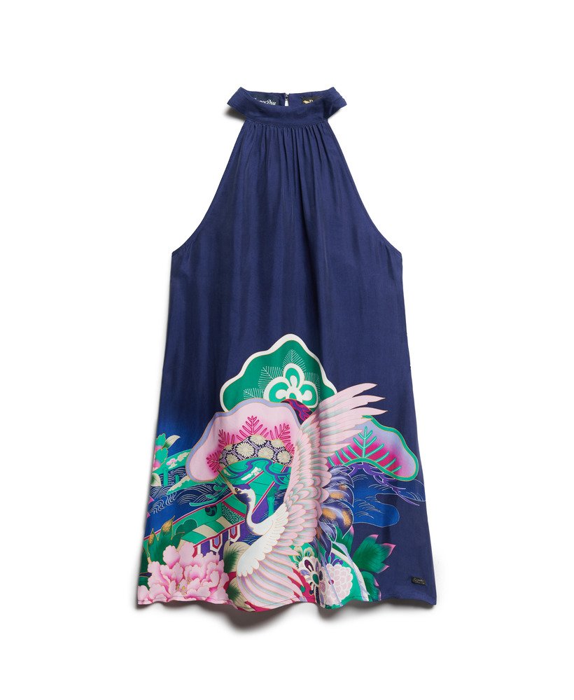 mouwloze mini-jurk met print in marineblauw funetotsuru