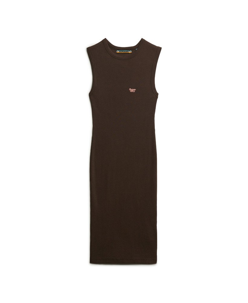 rib bodycon midi jurk in donkerbruin