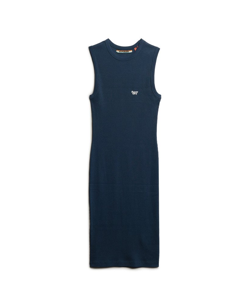 rib bodycon midi jurk in rijk marineblauw
