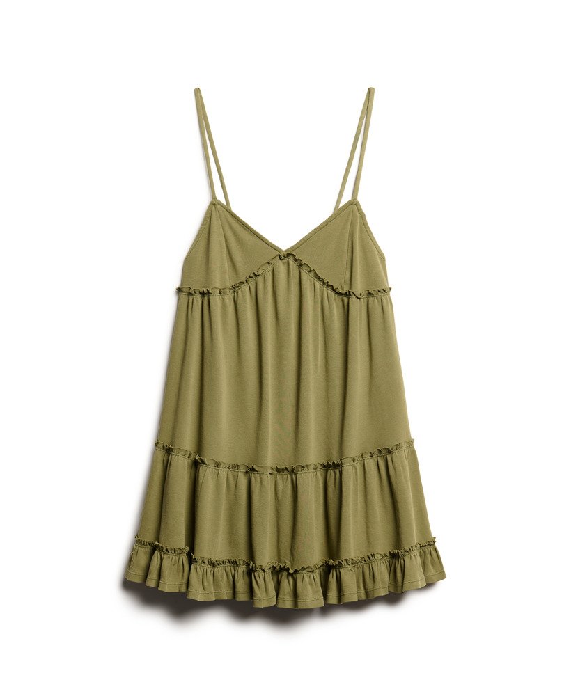 jersey gelaagde cami mini-jurk in olijfgroen kaki