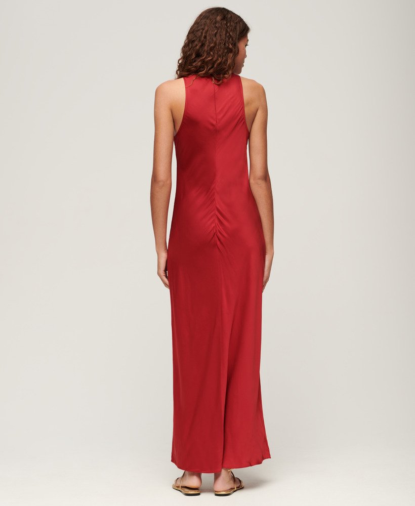 satijnen midi-jurk in racerstijl in de kleur red dahlia