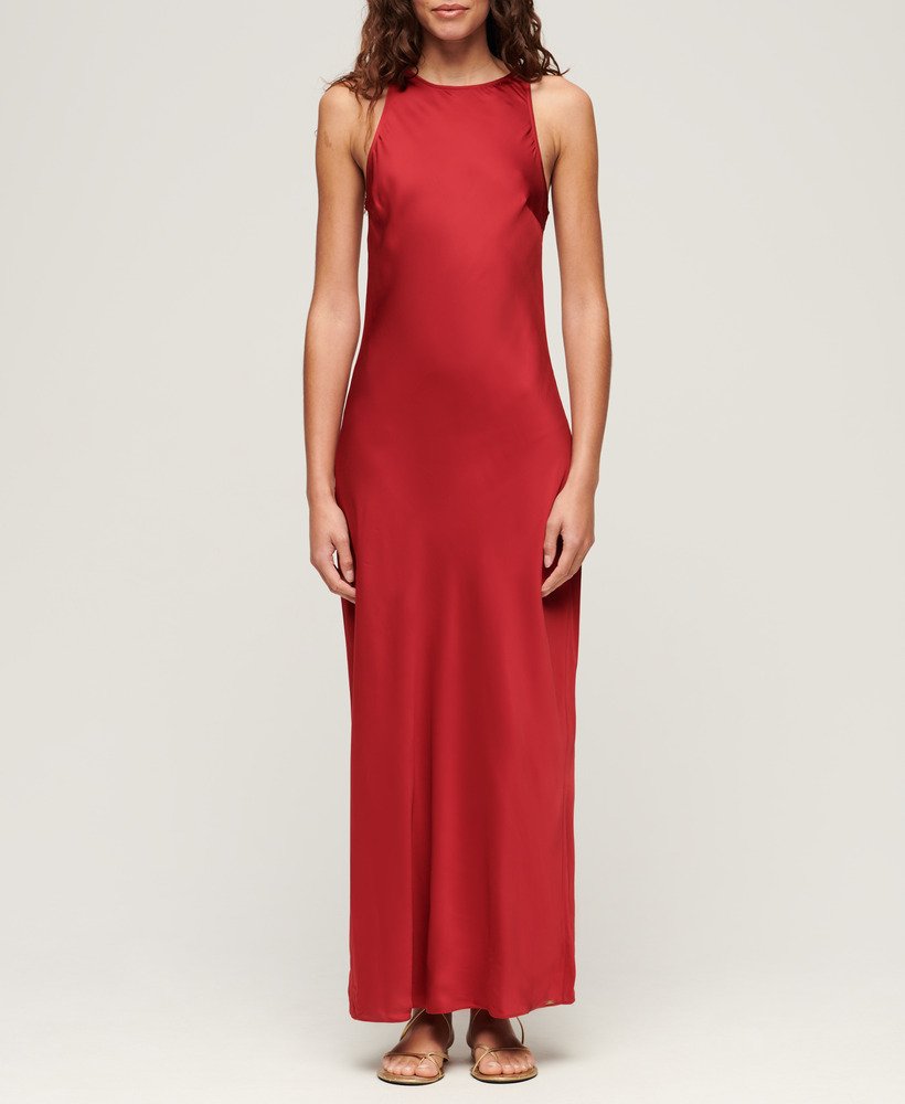 satijnen midi-jurk in racerstijl in de kleur red dahlia