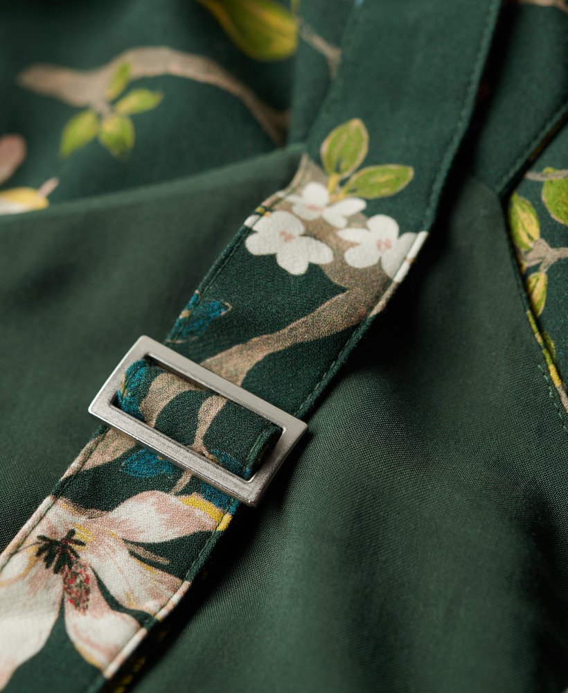 geweven maxi-jurk met meerdere lagen in blossom birds green