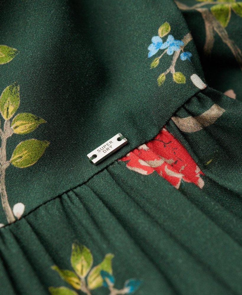 geweven maxi-jurk met meerdere lagen in blossom birds green