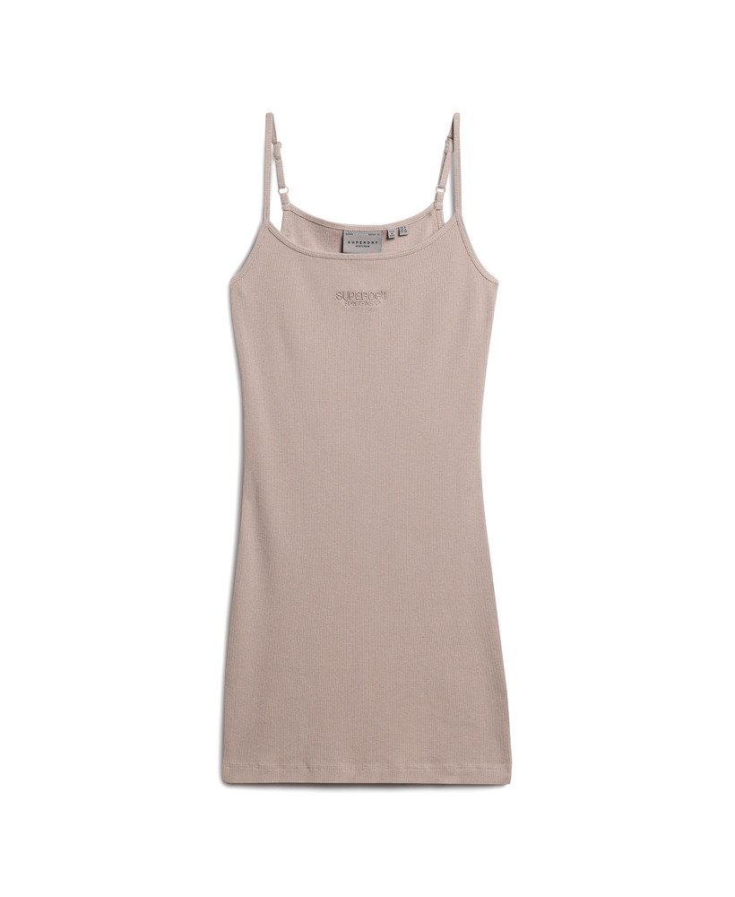 geborduurde geribbelde strappy jurk in diepbeige slubstof.