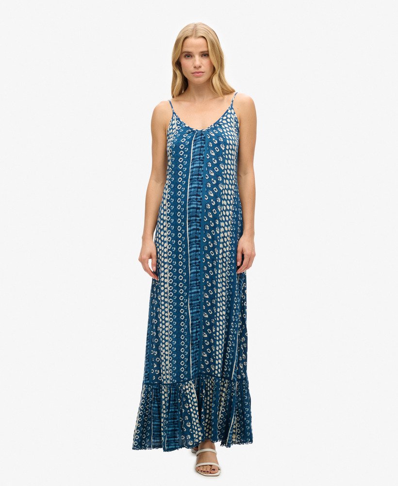 maxi strandjurk met camisole in shirbori-blauw
