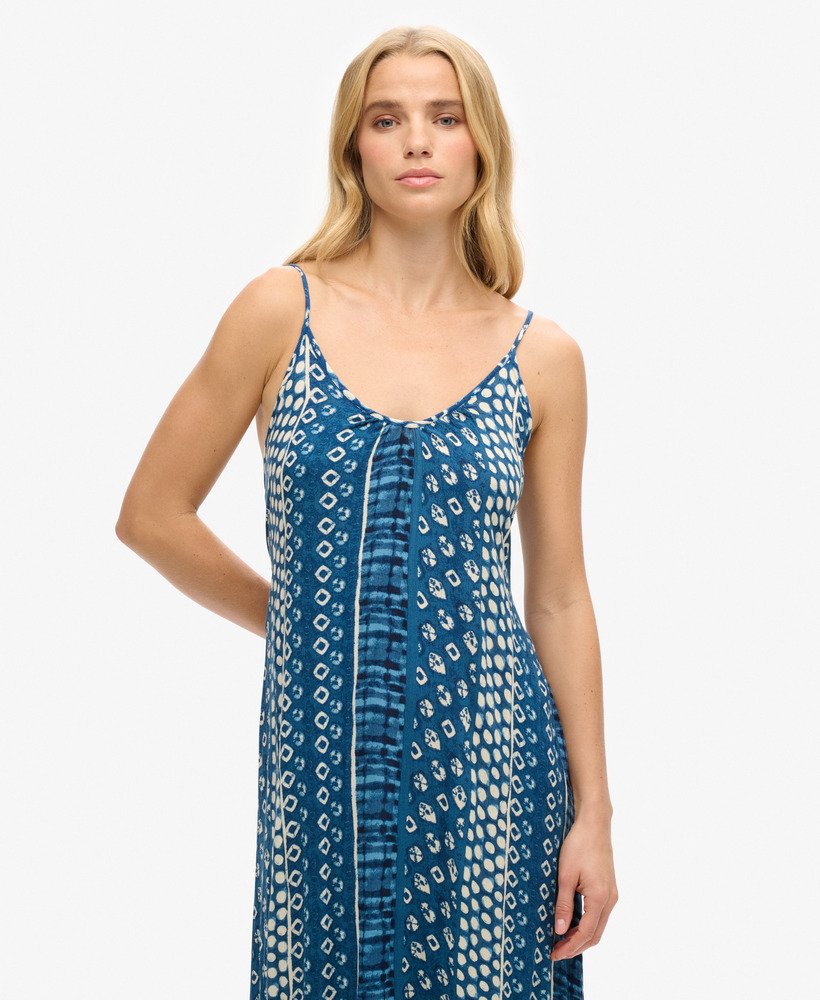 maxi strandjurk met camisole in shirbori-blauw