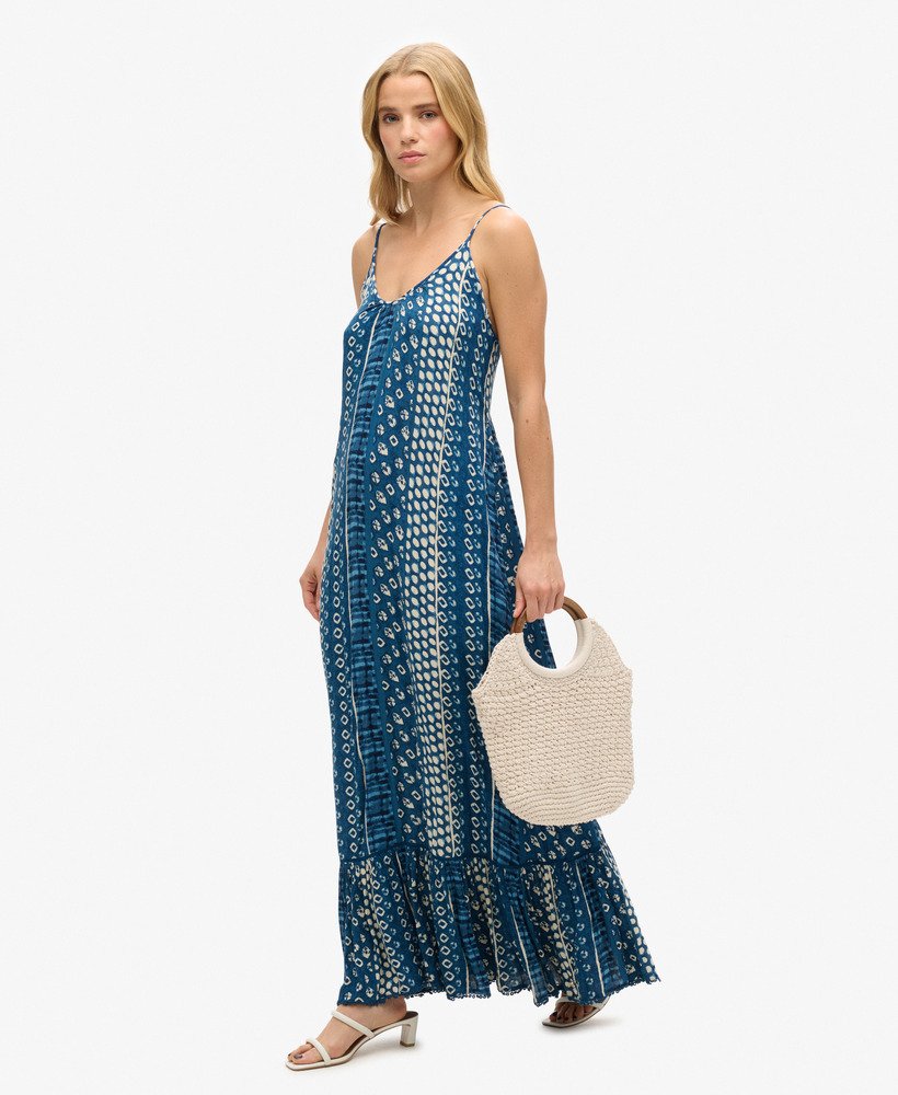 maxi strandjurk met camisole in shirbori-blauw