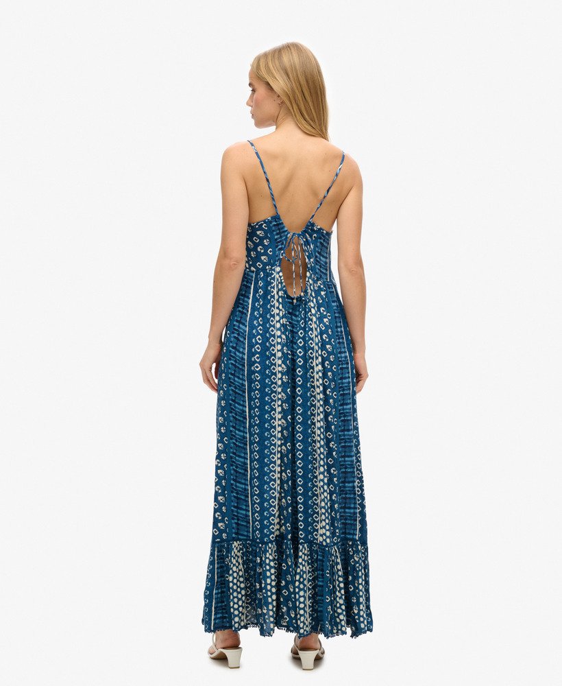 maxi strandjurk met camisole in shirbori-blauw