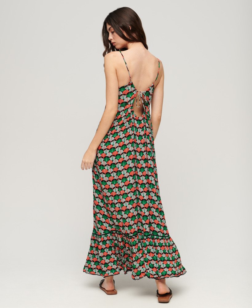 maxi strandjurk met camisole in oranje geometrisch patroon