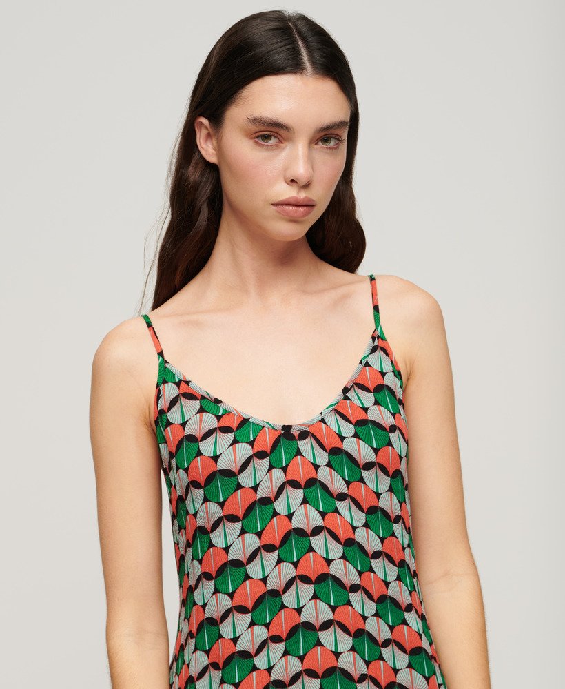 maxi strandjurk met camisole in oranje geometrisch patroon
