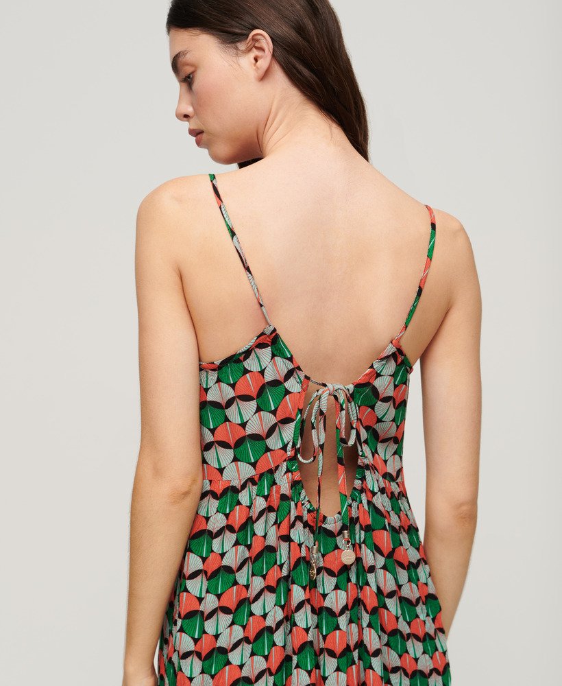 maxi strandjurk met camisole in oranje geometrisch patroon
