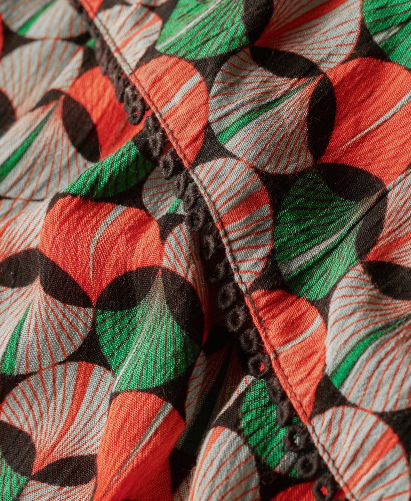 maxi strandjurk met camisole in oranje geometrisch patroon