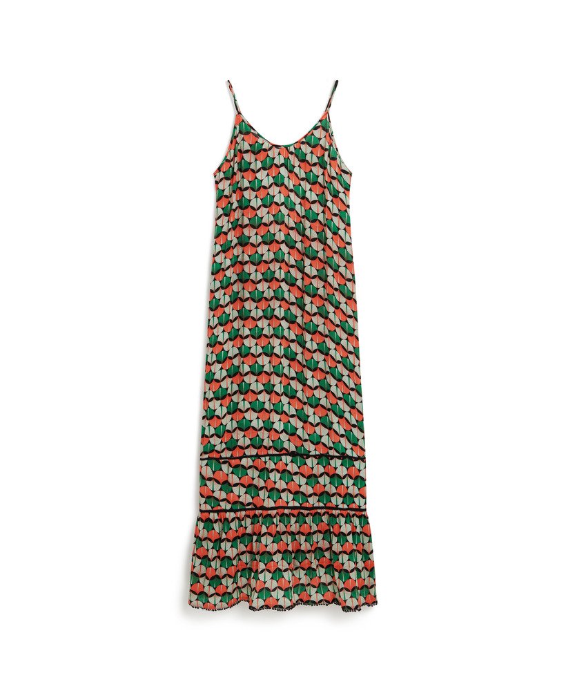 maxi strandjurk met camisole in oranje geometrisch patroon