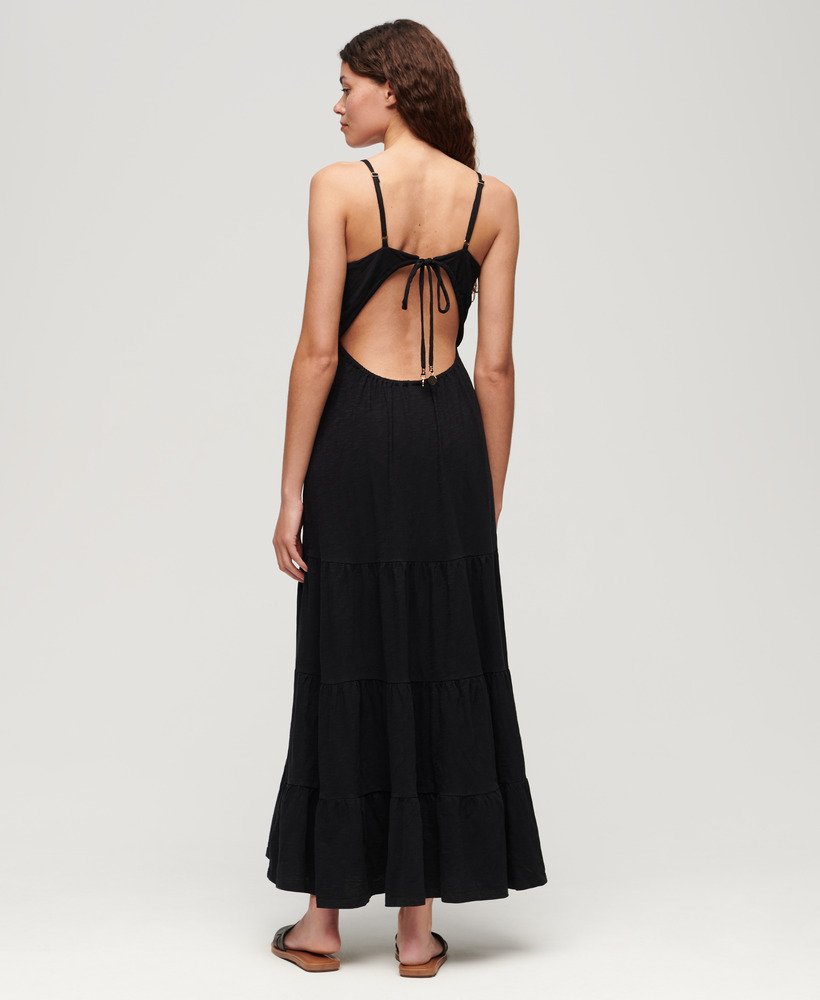 maxi-jurk met smockwerk in zwart