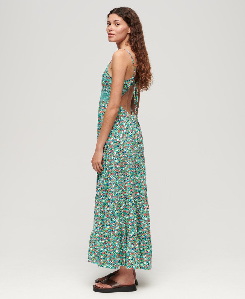 geplooide cami-maxijurk in betsy ditsy green