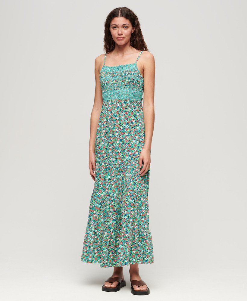 geplooide cami-maxijurk in betsy ditsy green