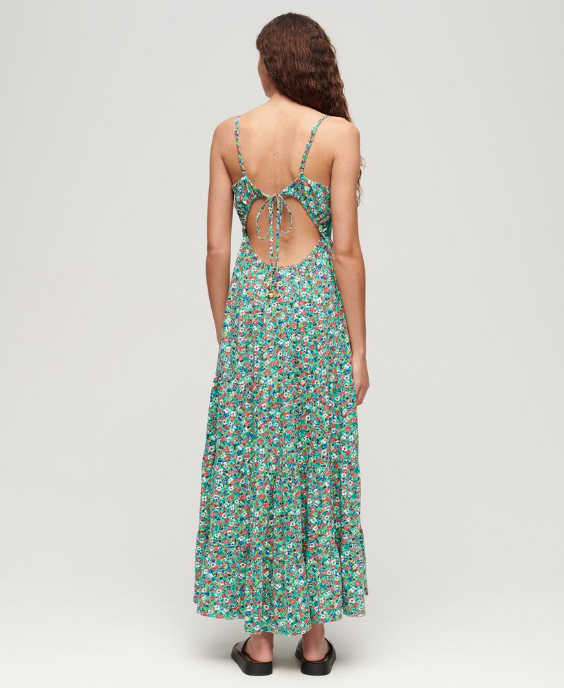 geplooide cami-maxijurk in betsy ditsy green