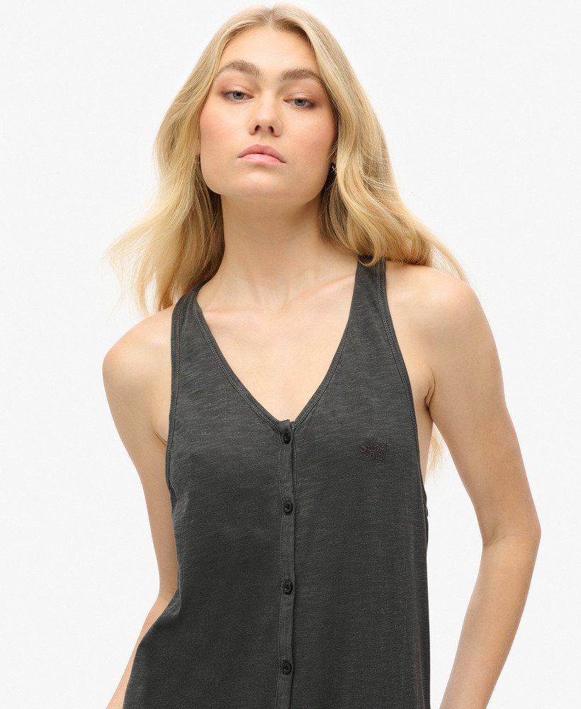 strandjurk van jersey met vestje midi-lengte zwart