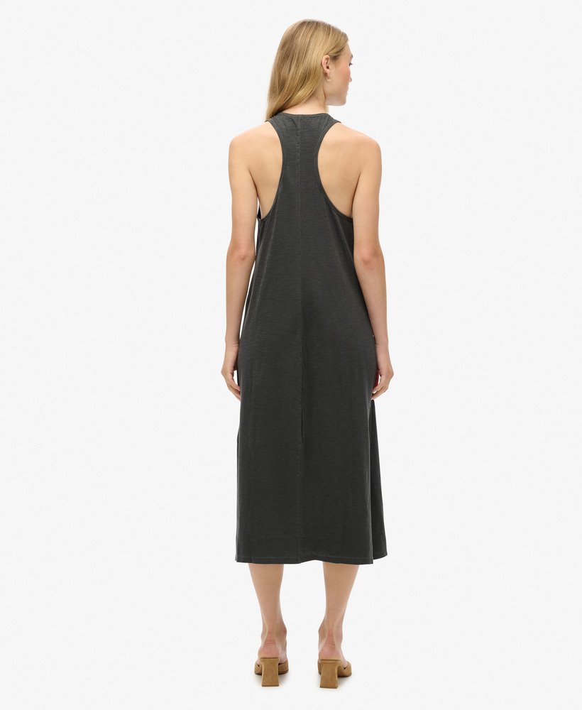 strandjurk van jersey met vestje midi-lengte zwart