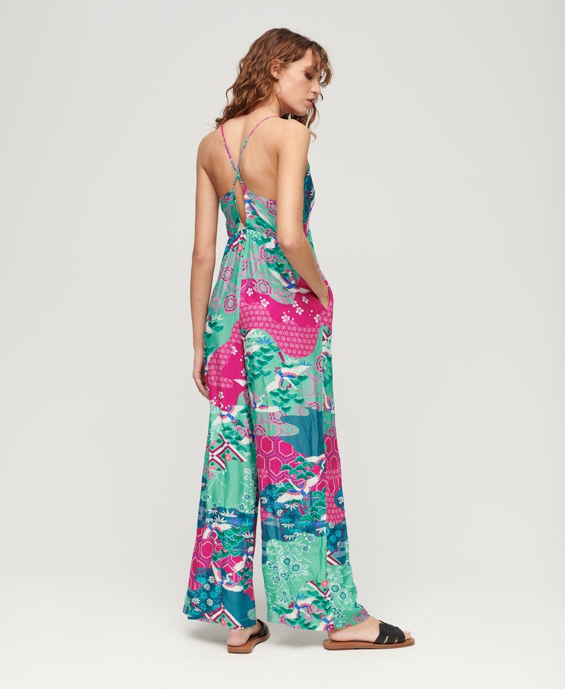 bedrukte cami-jumpsuit in magenta stork cloud