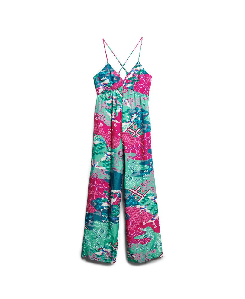 bedrukte cami-jumpsuit in magenta stork cloud